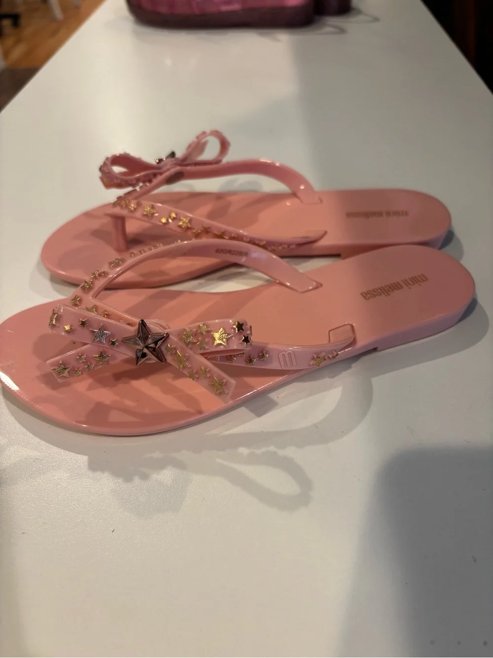 Mini Melissa Pink Star-Embellished Jelly Flip Flops